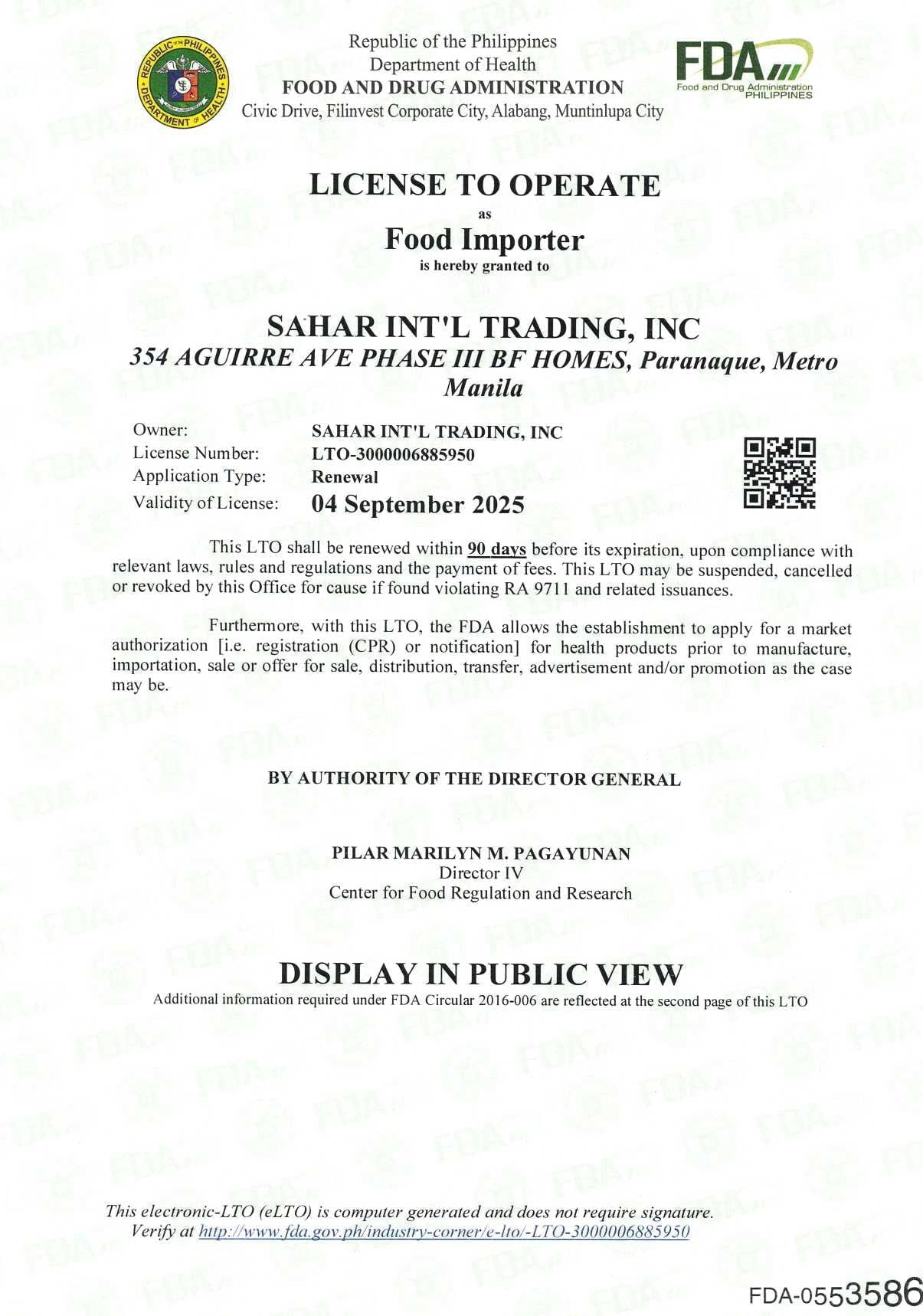 SAHAR INTERNATIONAL TRADING, INC. LTO as FOOD DISTRIBUTOR-IMPORTER_page-0001